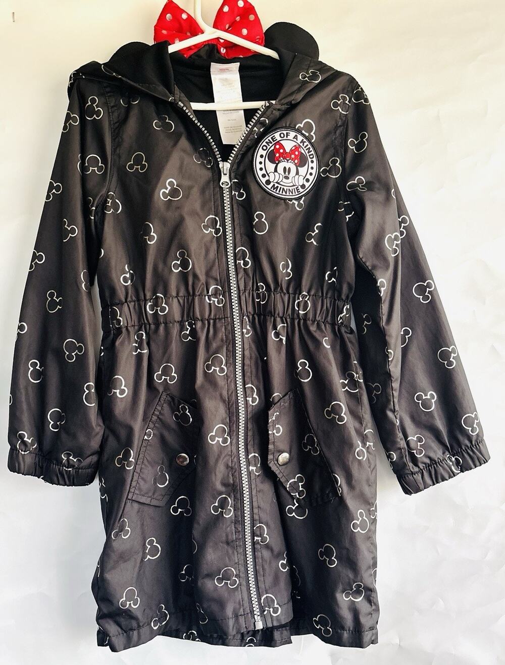Disney Minnie Mouse Girl's Rain Jacket Hooded Red Bow Size 6